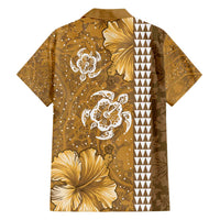 Gold Hibiscus Turle Family Matching Puletasi and Hawaiian Shirt Hawaiian Style Tribal Tapa Pattern