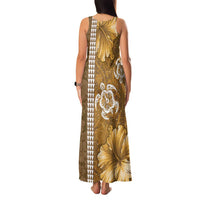 Gold Hibiscus Turle Family Matching Tank Maxi Dress and Hawaiian Shirt Hawaiian Style Tribal Tapa Pattern