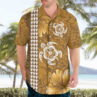 Gold Hibiscus Turle Hawaiian Shirt Hawaiian Style Tribal Tapa Pattern