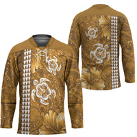 Gold Hibiscus Turle Hockey Jersey Hawaiian Style Tribal Tapa Pattern LT9 - Polynesian Pride