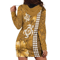 Gold Hibiscus Turle Hoodie Dress Hawaiian Style Tribal Tapa Pattern