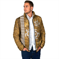 Gold Hibiscus Turle Padded Jacket Hawaiian Style Tribal Tapa Pattern - Polynesian Pride