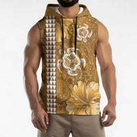 Gold Hibiscus Turle Sleeveless Hoodie Hawaiian Style Tribal Tapa Pattern - Polynesian Pride