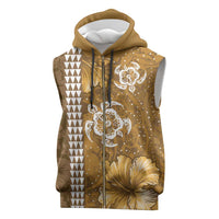 Gold Hibiscus Turle Sleeveless Zip Hoodie Hawaiian Style Tribal Tapa Pattern LT9 Gold - Polynesian Pride