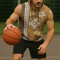 Gold Hibiscus Turle Sleeveless Zip Hoodie Hawaiian Style Tribal Tapa Pattern LT9 - Polynesian Pride
