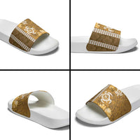 Gold Hibiscus Turle Slide Sandals Hawaiian Style Tribal Tapa Pattern - Polynesian Pride