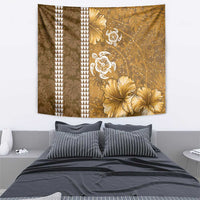Gold Hibiscus Turle Tapestry Hawaiian Style Tribal Tapa Pattern