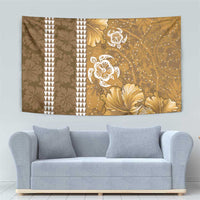 Gold Hibiscus Turle Tapestry Hawaiian Style Tribal Tapa Pattern