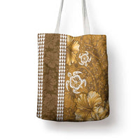 Gold Hibiscus Turle Tote Bag Hawaiian Style Tribal Tapa Pattern - Polynesian Pride