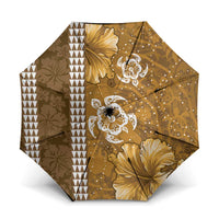 Gold Hibiscus Turle Umbrella Hawaiian Style Tribal Tapa Pattern LT9 One Size Folded 11.42 inch Opened Diameter 37.4 inch Gold - Polynesian Pride