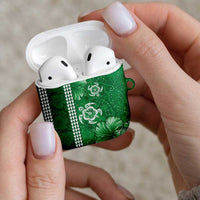 Green Hibiscus Turle AirPods Case Hawaiian Style Tribal Tapa Pattern LT9 - Polynesian Pride