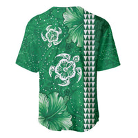 Green Hibiscus Turle Baseball Jersey Hawaiian Style Tribal Tapa Pattern LT9 - Polynesian Pride