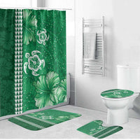 Green Hibiscus Turle Bathroom Set Hawaiian Style Tribal Tapa Pattern LT9 Bathroom Set (4 pcs) Green - Polynesian Pride