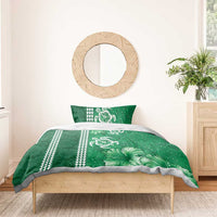 Green Hibiscus Turle Bedding Set Hawaiian Style Tribal Tapa Pattern