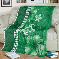 Green Hibiscus Turle Blanket Hawaiian Style Tribal Tapa Pattern