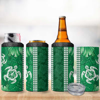 Green Hibiscus Turle 4 in 1 Can Cooler Tumbler Hawaiian Style Tribal Tapa Pattern