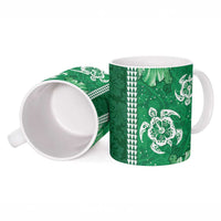 Green Hibiscus Turle Ceramic Mug Hawaiian Style Tribal Tapa Pattern - Polynesian Pride
