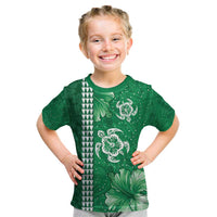 Green Hibiscus Turle Kid T Shirt Hawaiian Style Tribal Tapa Pattern LT9 Green - Polynesian Pride