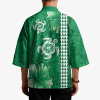 Green Hibiscus Turle Kimono Hawaiian Style Tribal Tapa Pattern - Polynesian Pride