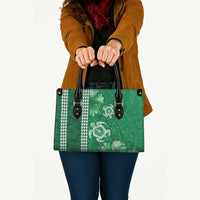 Green Hibiscus Turle Leather Bag Hawaiian Style Tribal Tapa Pattern LT9 - Polynesian Pride
