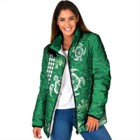 Green Hibiscus Turle Padded Jacket Hawaiian Style Tribal Tapa Pattern - Polynesian Pride
