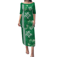 Green Hibiscus Turle Puletasi Hawaiian Style Tribal Tapa Pattern