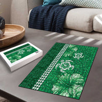 Green Hibiscus Turle Puzzle Hawaiian Style Tribal Tapa Pattern - Polynesian Pride