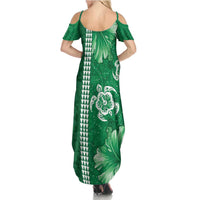 Green Hibiscus Turle Summer Maxi Dress Hawaiian Style Tribal Tapa Pattern