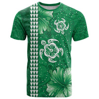 Green Hibiscus Turle T Shirt Hawaiian Style Tribal Tapa Pattern