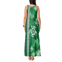 Green Hibiscus Turle Tank Maxi Dress Hawaiian Style Tribal Tapa Pattern