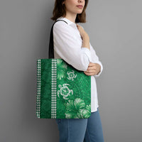 Green Hibiscus Turle Tote Bag Hawaiian Style Tribal Tapa Pattern - Polynesian Pride