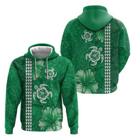 Green Hibiscus Turle Zip Hoodie Hawaiian Style Tribal Tapa Pattern