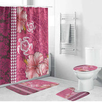 Pink Hibiscus Turle Bathroom Set Hawaiian Style Tribal Tapa Pattern LT9 Bathroom Set (4 pcs) Pink - Polynesian Pride