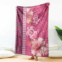 Pink Hibiscus Turle Blanket Hawaiian Style Tribal Tapa Pattern