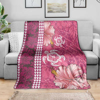 Pink Hibiscus Turle Blanket Hawaiian Style Tribal Tapa Pattern