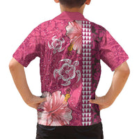 Pink Hibiscus Turle Family Matching Long Sleeve Bodycon Dress and Hawaiian Shirt Hawaiian Style Tribal Tapa Pattern
