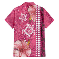 Pink Hibiscus Turle Family Matching Off Shoulder Short Dress and Hawaiian Shirt Hawaiian Style Tribal Tapa Pattern