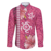 Pink Hibiscus Turle Family Matching Short Sleeve Bodycon Dress and Hawaiian Shirt Hawaiian Style Tribal Tapa Pattern