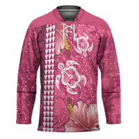 Pink Hibiscus Turle Hockey Jersey Hawaiian Style Tribal Tapa Pattern LT9 Unisex Pink - Polynesian Pride