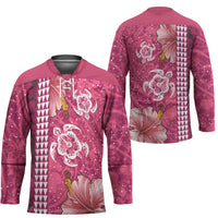 Pink Hibiscus Turle Hockey Jersey Hawaiian Style Tribal Tapa Pattern LT9 - Polynesian Pride