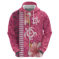 Pink Hibiscus Turle Hoodie Hawaiian Style Tribal Tapa Pattern