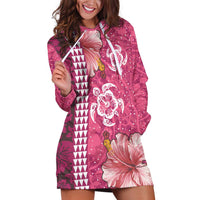 Pink Hibiscus Turle Hoodie Dress Hawaiian Style Tribal Tapa Pattern
