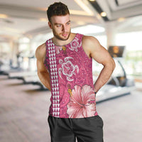 Pink Hibiscus Turle Men Tank Top Hawaiian Style Tribal Tapa Pattern