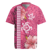 Pink Hibiscus Turle Rugby Jersey Hawaiian Style Tribal Tapa Pattern LT9 Pink - Polynesian Pride