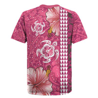 Pink Hibiscus Turle Rugby Jersey Hawaiian Style Tribal Tapa Pattern LT9 - Polynesian Pride