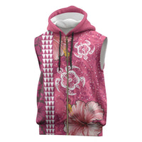 Pink Hibiscus Turle Sleeveless Zip Hoodie Hawaiian Style Tribal Tapa Pattern LT9 Pink - Polynesian Pride