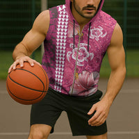 Pink Hibiscus Turle Sleeveless Zip Hoodie Hawaiian Style Tribal Tapa Pattern LT9 - Polynesian Pride