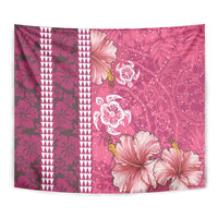 Pink Hibiscus Turle Tapestry Hawaiian Style Tribal Tapa Pattern