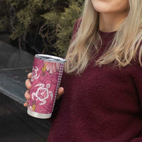 Pink Hibiscus Turle Tumbler Cup Hawaiian Style Tribal Tapa Pattern
