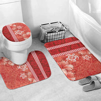 Red Hibiscus Turle Bathroom Set Hawaiian Style Tribal Tapa Pattern LT9 Mat Set Only (3 pcs) One Size Red - Polynesian Pride